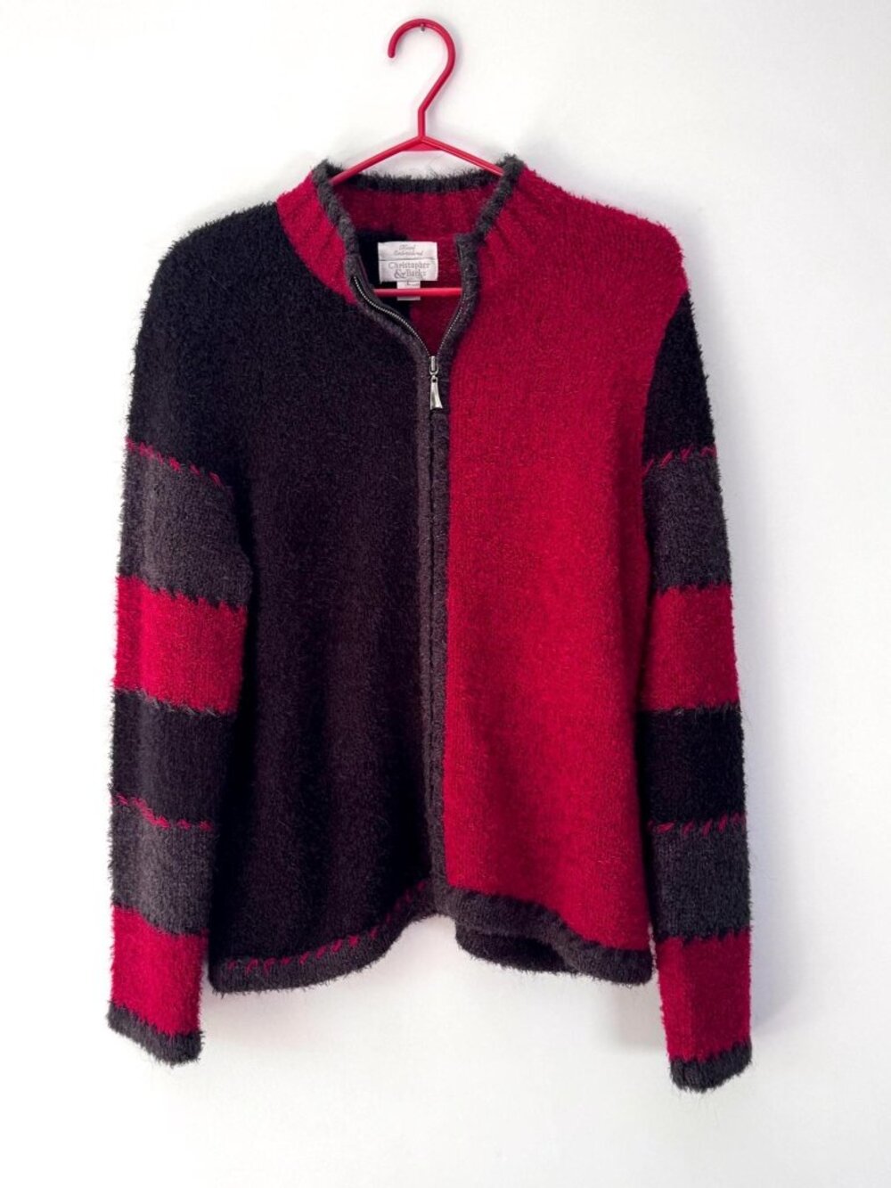 Vintage Christopher & Banks red black boho grunge mohair knit cardigan sweater